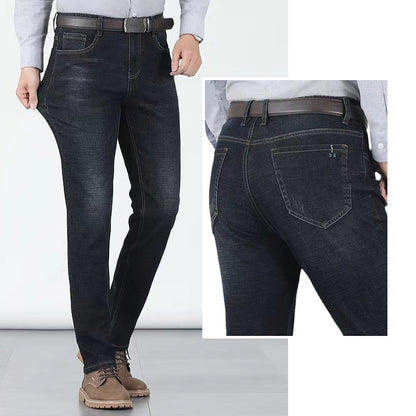 Men's elastic high waist straight leg jeans