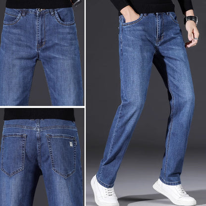 Men's elastic high waist straight leg jeans