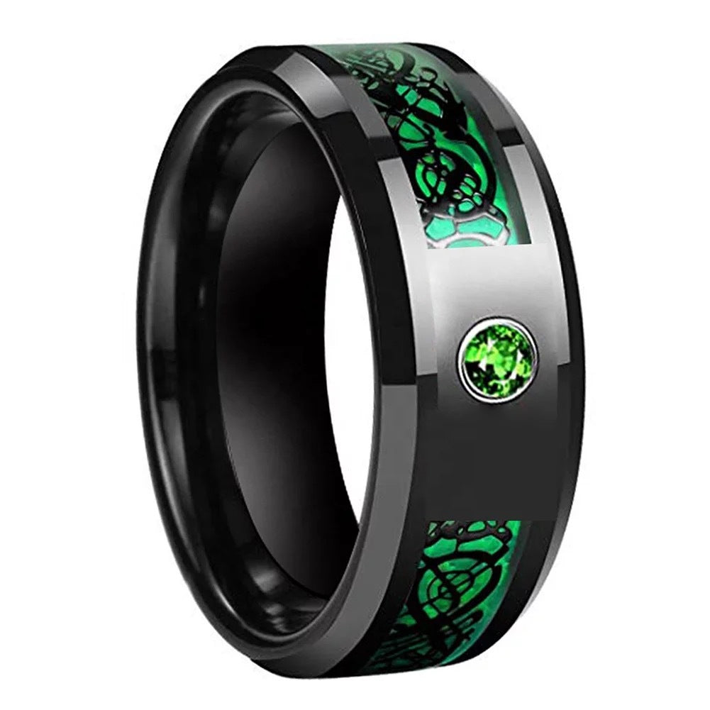 8mm Titanium Steel Celtic Dragon Carbon Fiber Ring