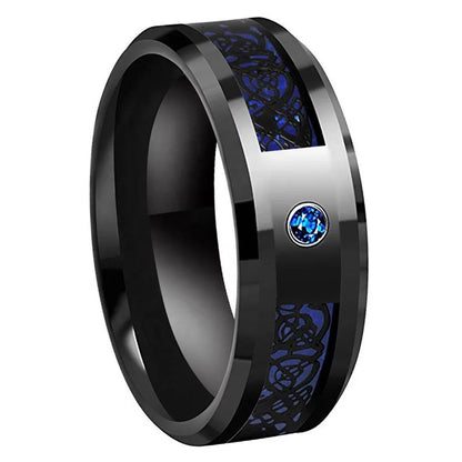 8mm Titanium Steel Celtic Dragon Carbon Fiber Ring