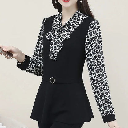 Women’s Fashionable Age-reducing Long-sleeve Blouse Fake 2-piece