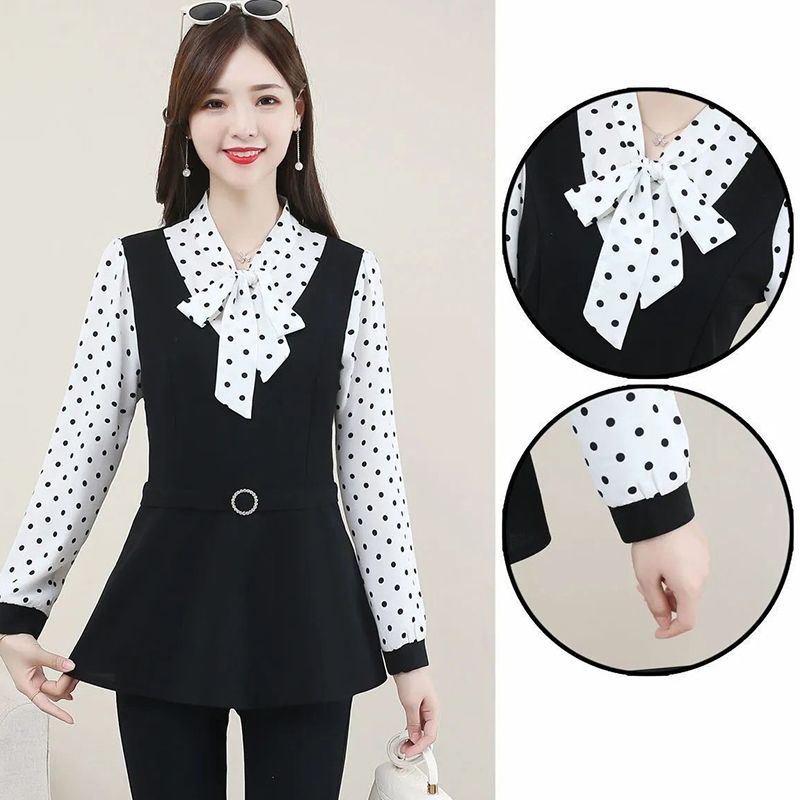 Women’s Fashionable Age-reducing Long-sleeve Blouse Fake 2-piece