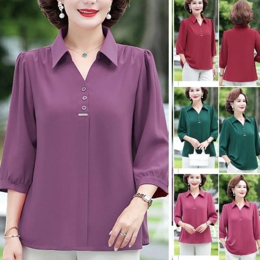 2024 New Temperament Solid Color Lapel Chiffon Shirt