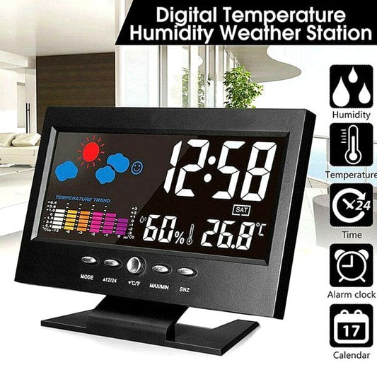 (🎁2024 New Year Hot Sale🎁)Digital LED Temperature Humidity Monitor Weather Forecast LED Table Alarm Clock