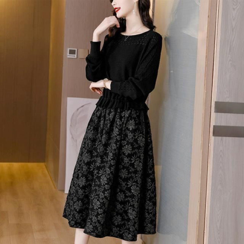 Knit Elastic Waist Stitching Dress