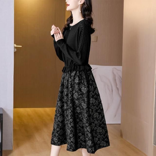 Knit Elastic Waist Stitching Dress