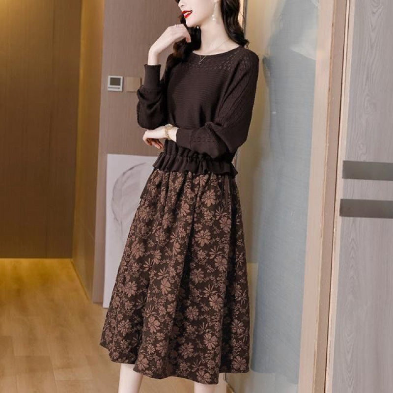 Knit Elastic Waist Stitching Dress