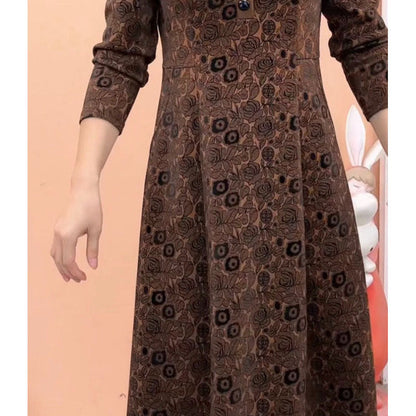 Lapel V-neck Slim Fashion Long Sleeve A-line Dress